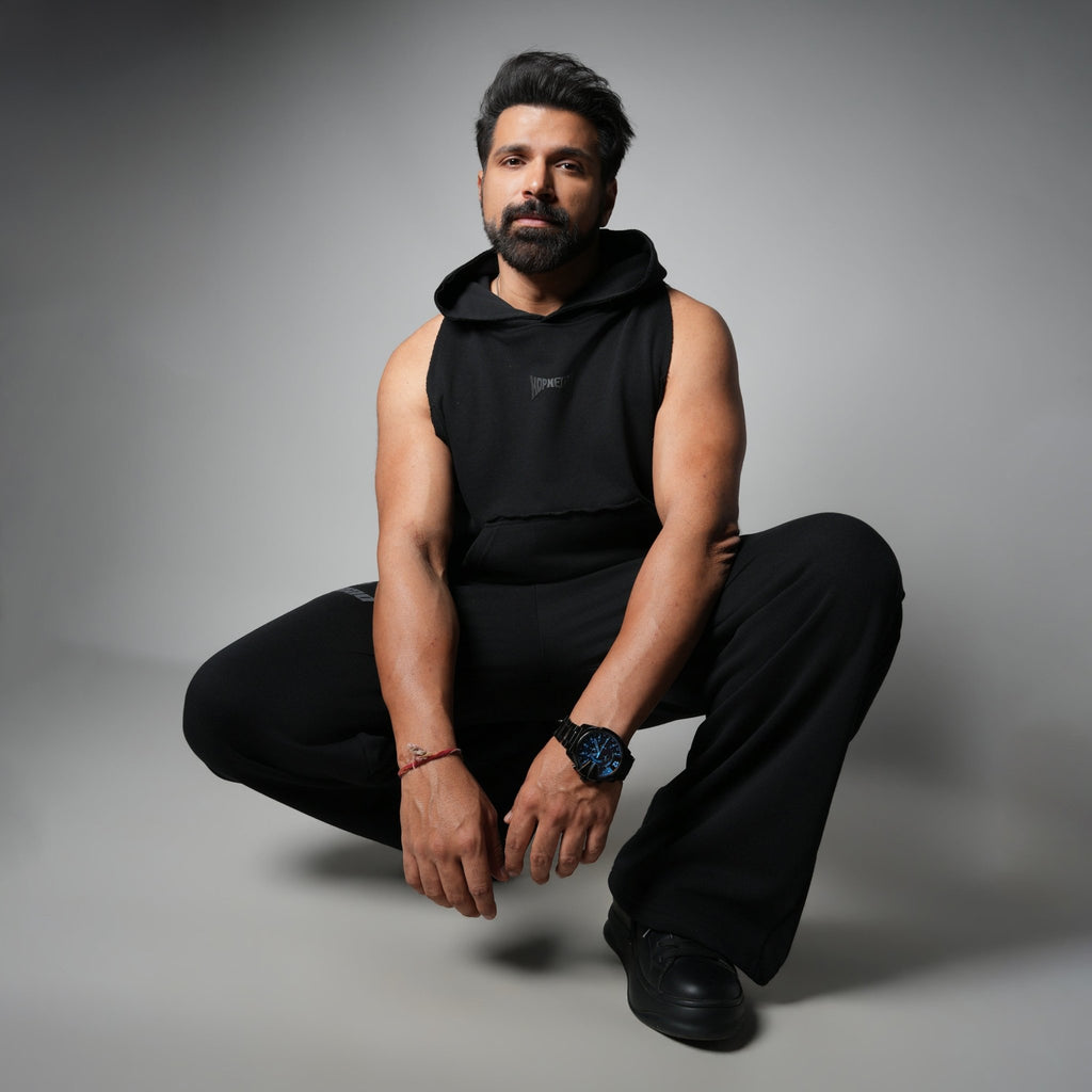 BLACK RAW EDGE SLEEVELESS HOODIE - Hophead