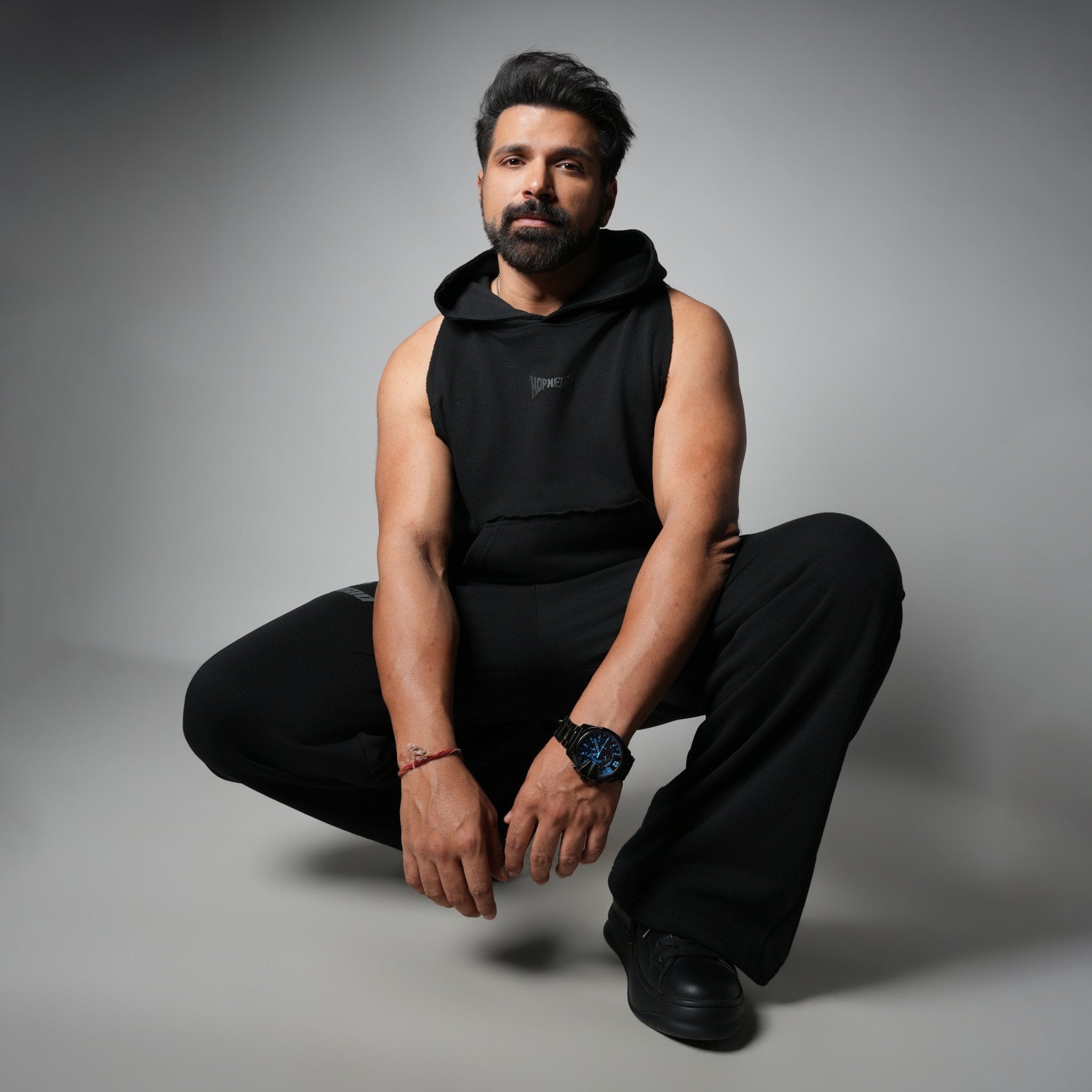 BLACK RAW EDGE SLEEVELESS HOODIE - Hophead