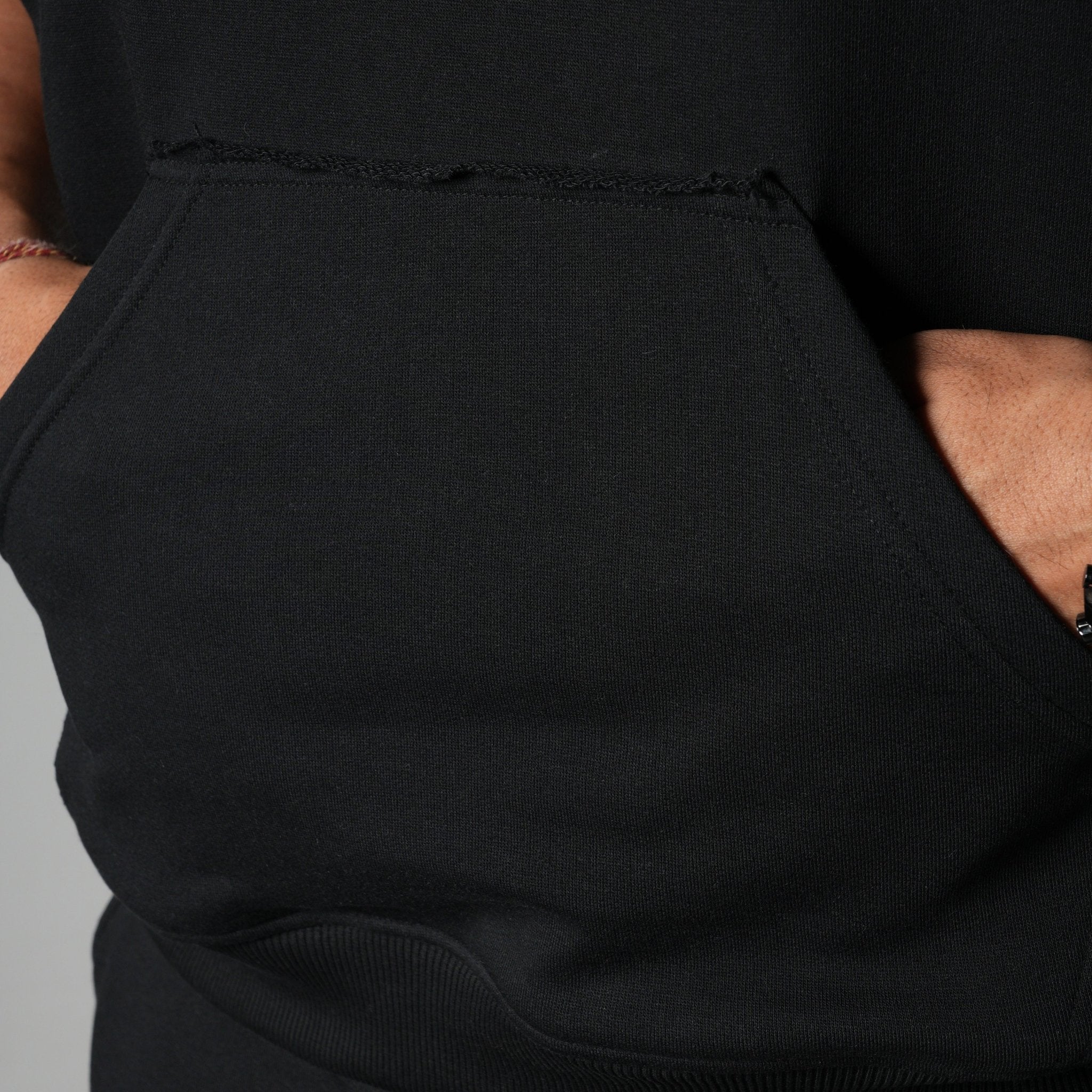 BLACK RAW EDGE SLEEVELESS HOODIE - Hophead