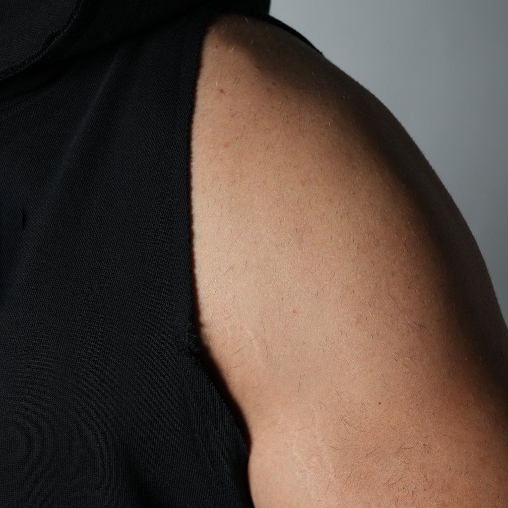 BLACK RAW EDGE SLEEVELESS HOODIE - Hophead