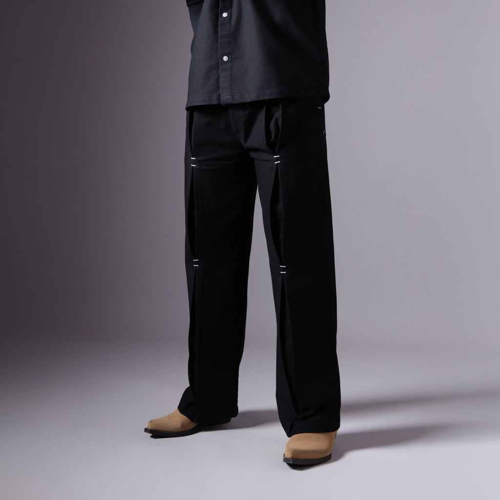 BLACK REVERSE PLEATED COTTON PANTS - Hophead