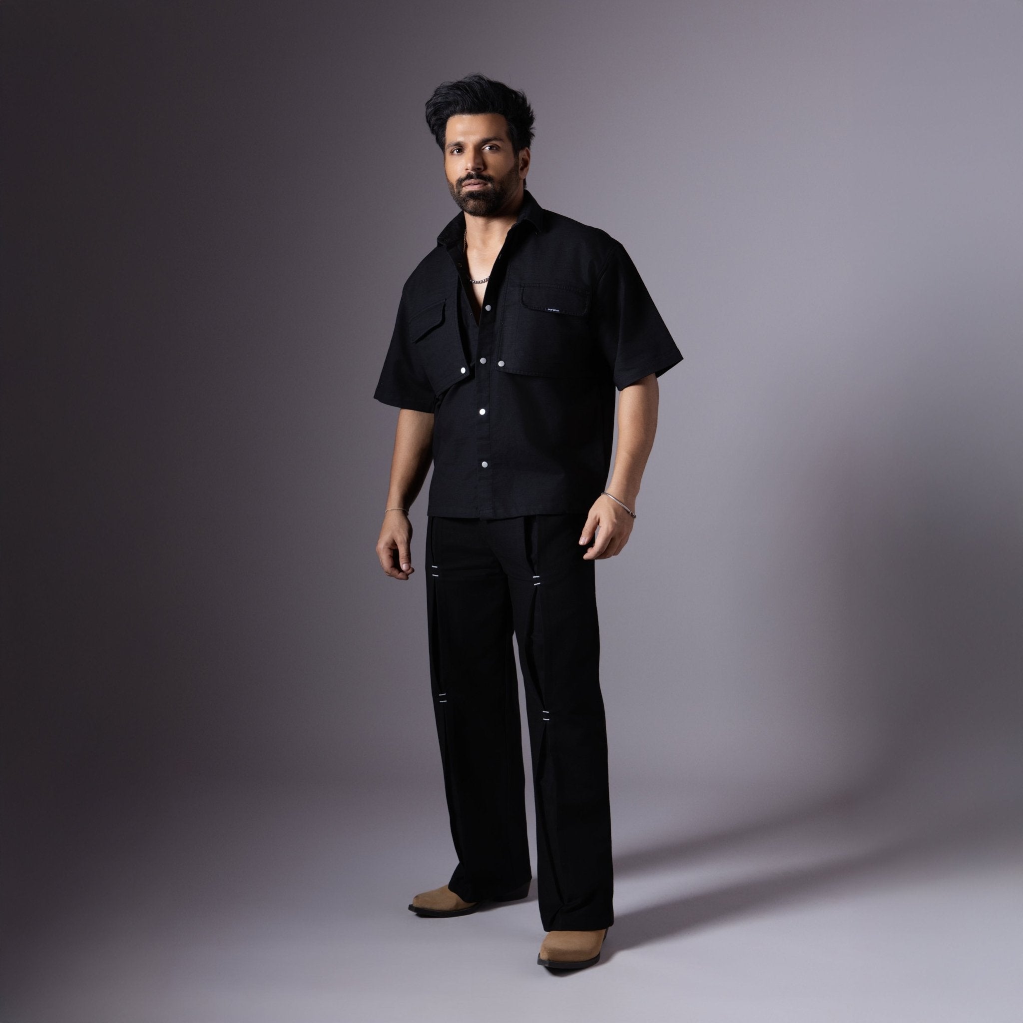 BLACK REVERSE PLEATED COTTON PANTS - Hophead