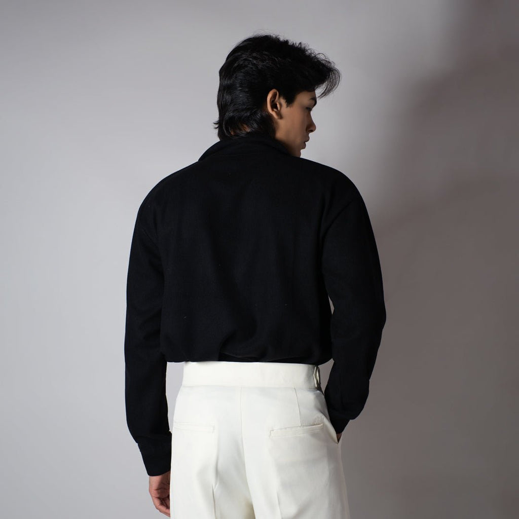BLACK RIBBED ZIP TURTLE NECK JUMPER - Hophead