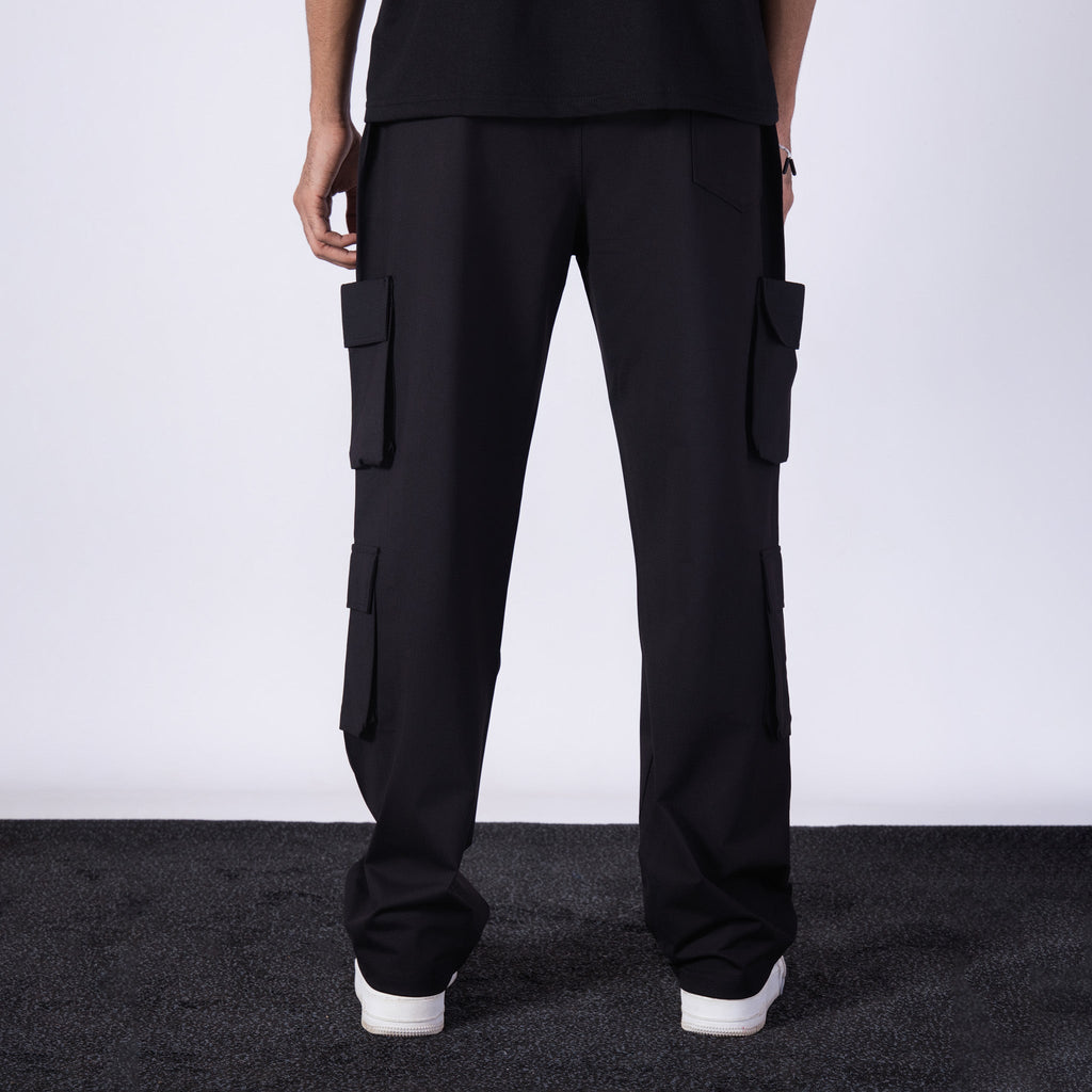 BLACK SIDE POCKET STRAIGHT FIT CARGO SWEATPANT - Hophead