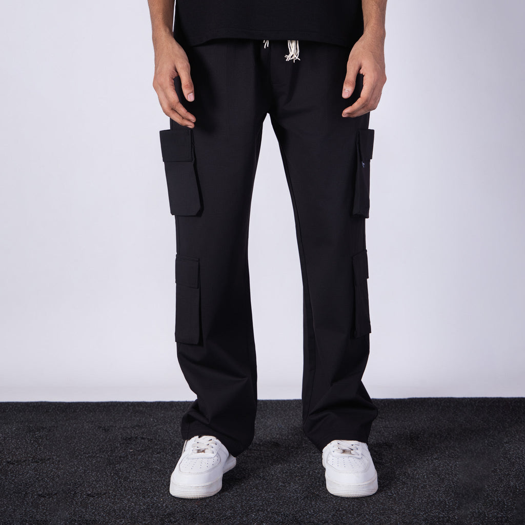 BLACK SIDE POCKET STRAIGHT FIT CARGO SWEATPANT - Hophead