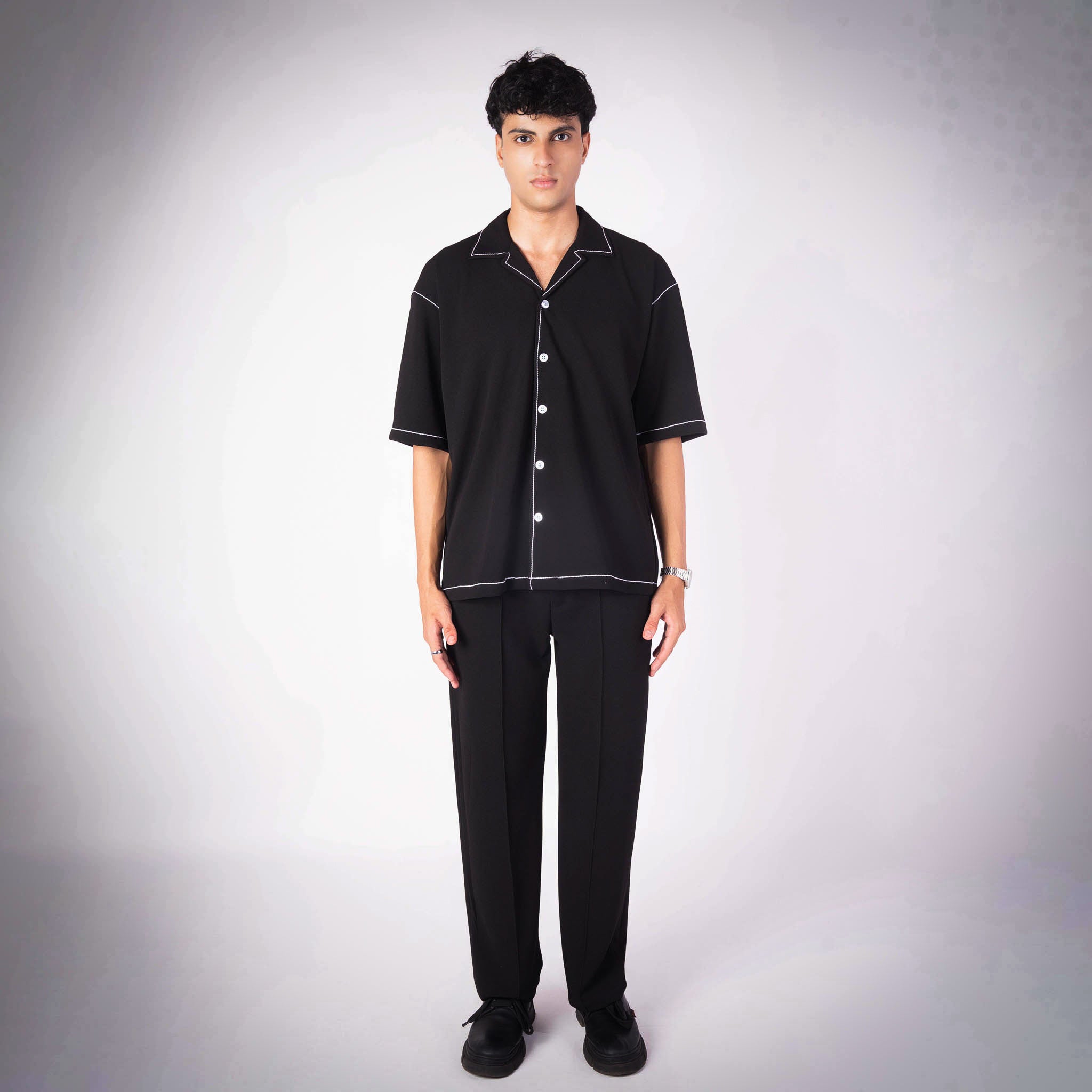 BLACK STITCHLINE CUBAN SHIRT - Hophead