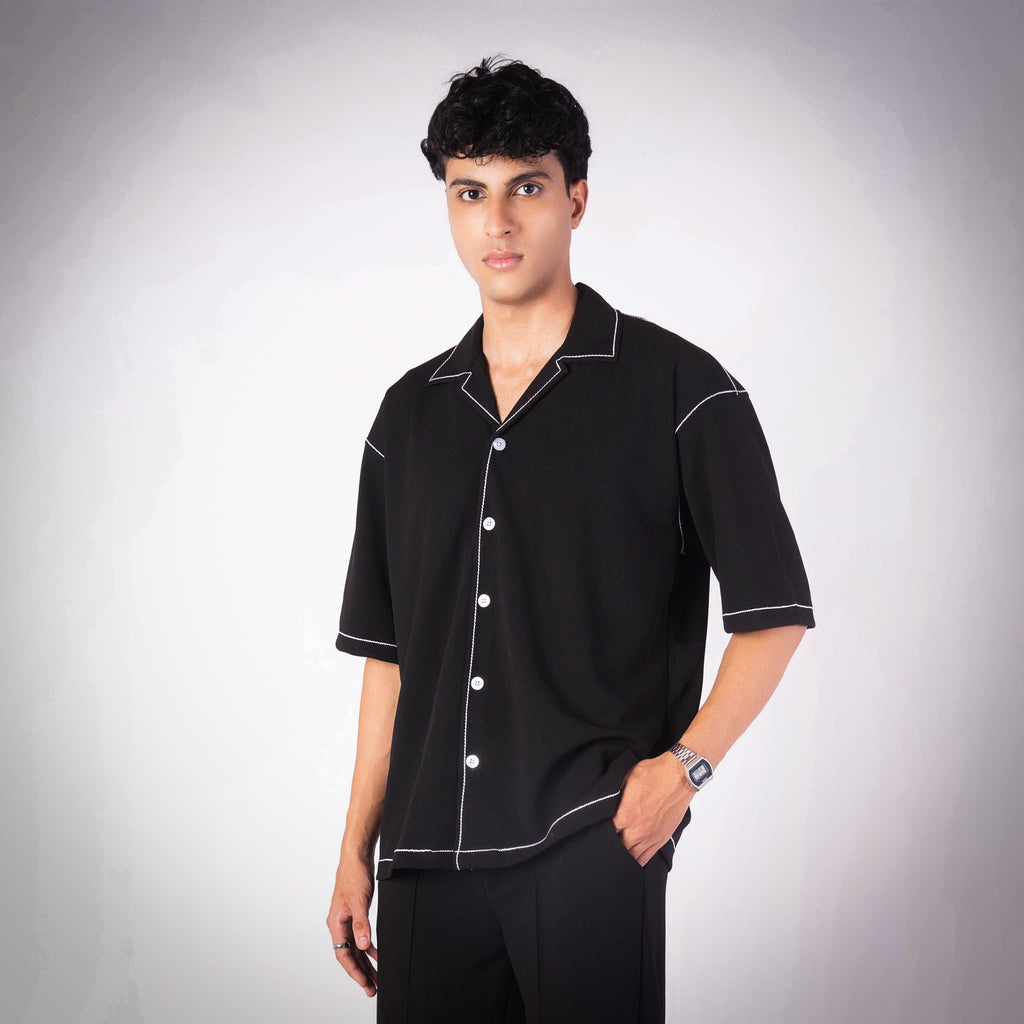 BLACK STITCHLINE CUBAN SHIRT - Hophead
