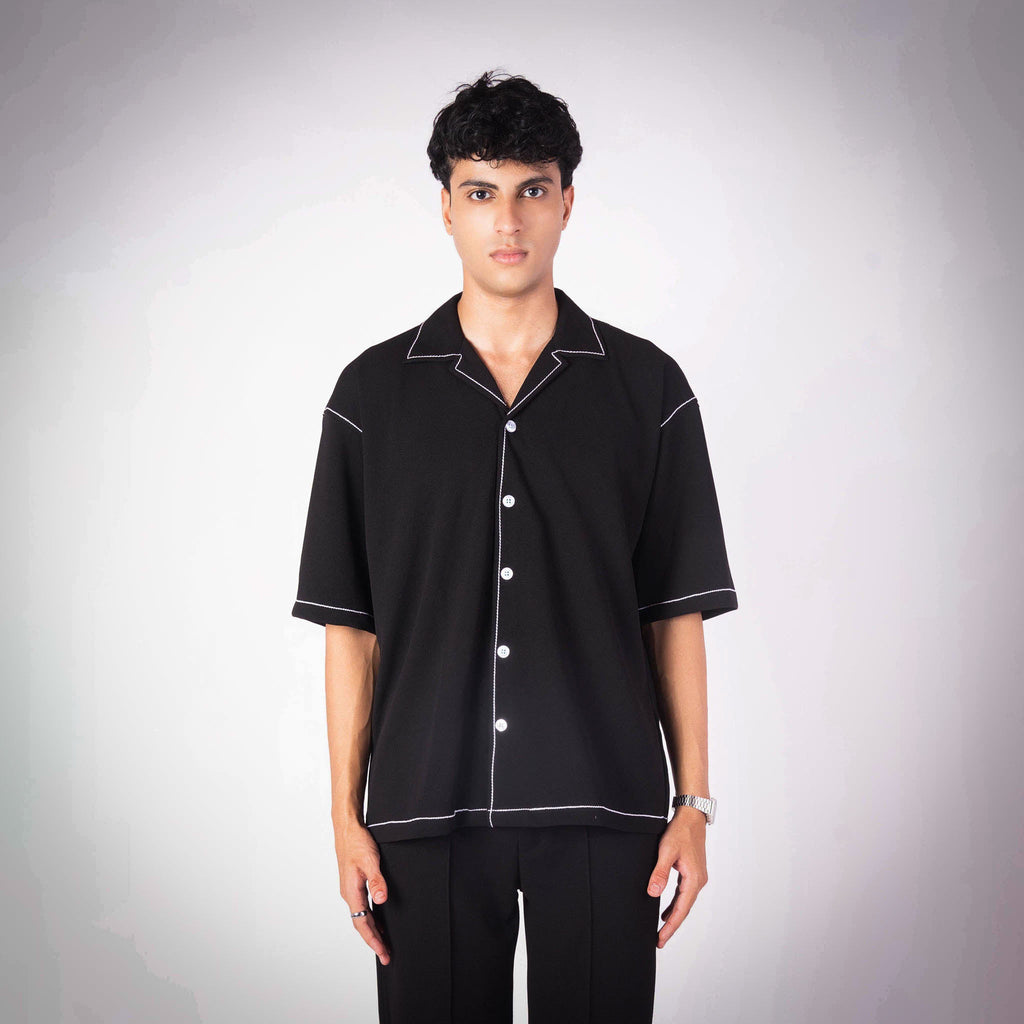 BLACK STITCHLINE CUBAN SHIRT - Hophead