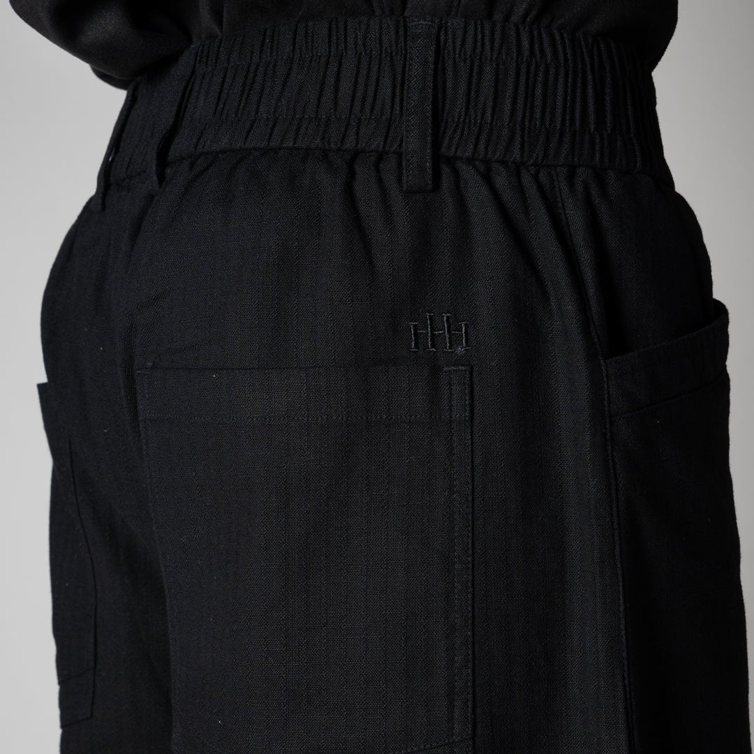 BLACK TEXTURED LINEN TRAVEL PANTS - Hophead