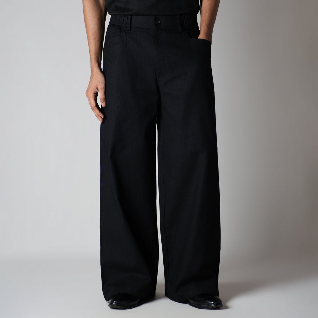 BLACK TEXTURED LINEN TRAVEL PANTS - Hophead