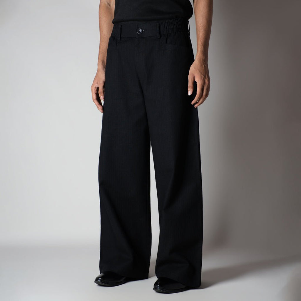 BLACK TEXTURED LINEN TRAVEL PANTS - Hophead