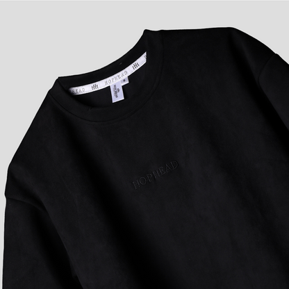 BLACK EMBROIDERED SUEDE  T-SHIRT