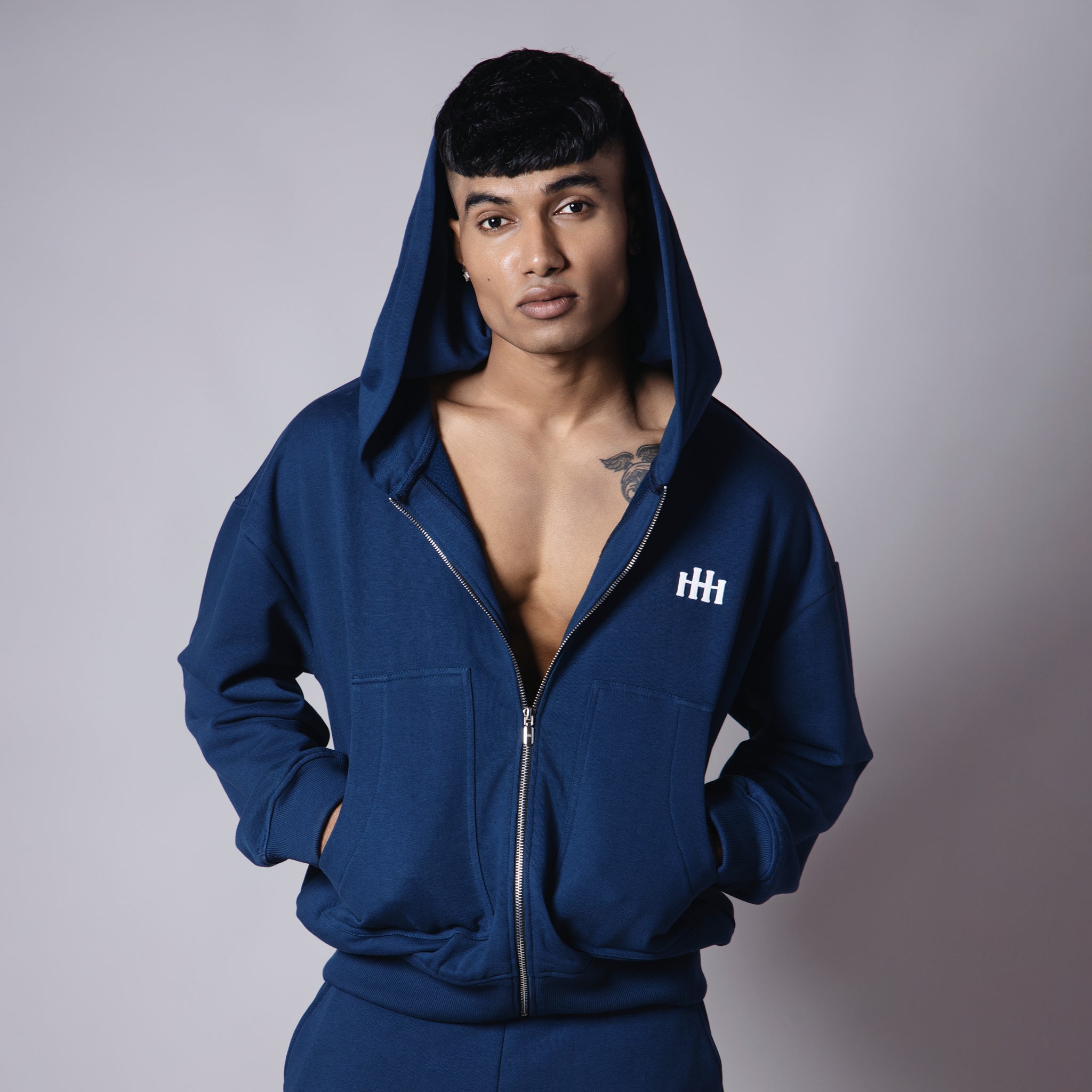 BLUE BASIC HEAVY ZIPPER HOODIE - Hophead