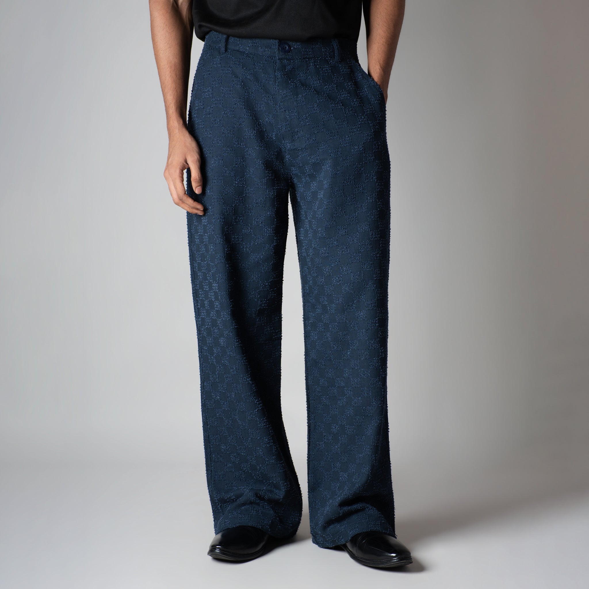 BLUE CHECKERED ROOFING BOOT CUT DENIM - Hophead