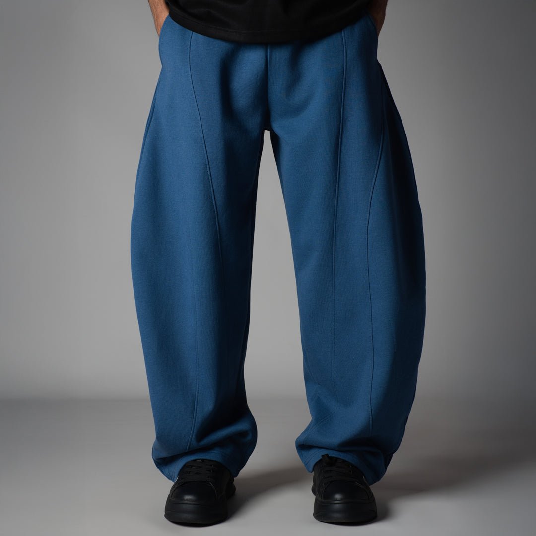 BLUE PANELLED FLEECE BAGGY SWEATPANTS - Hophead