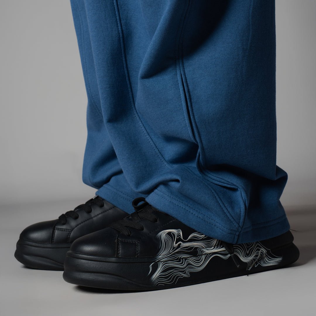 BLUE PANELLED FLEECE BAGGY SWEATPANTS - Hophead