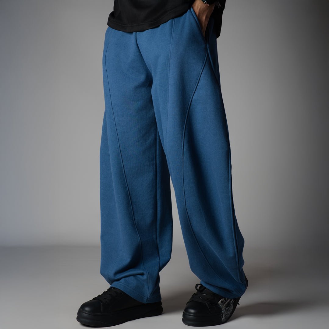 BLUE PANELLED FLEECE BAGGY SWEATPANTS - Hophead
