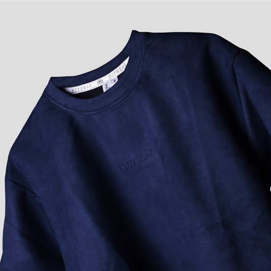 MIDNIGHT BLUE EMBROIDERED SUEDE T-SHIRT