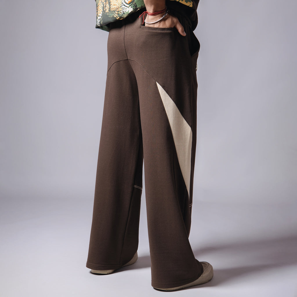 BROWN & BEIGE POINTED PANEL SWEATPANTS - Hophead