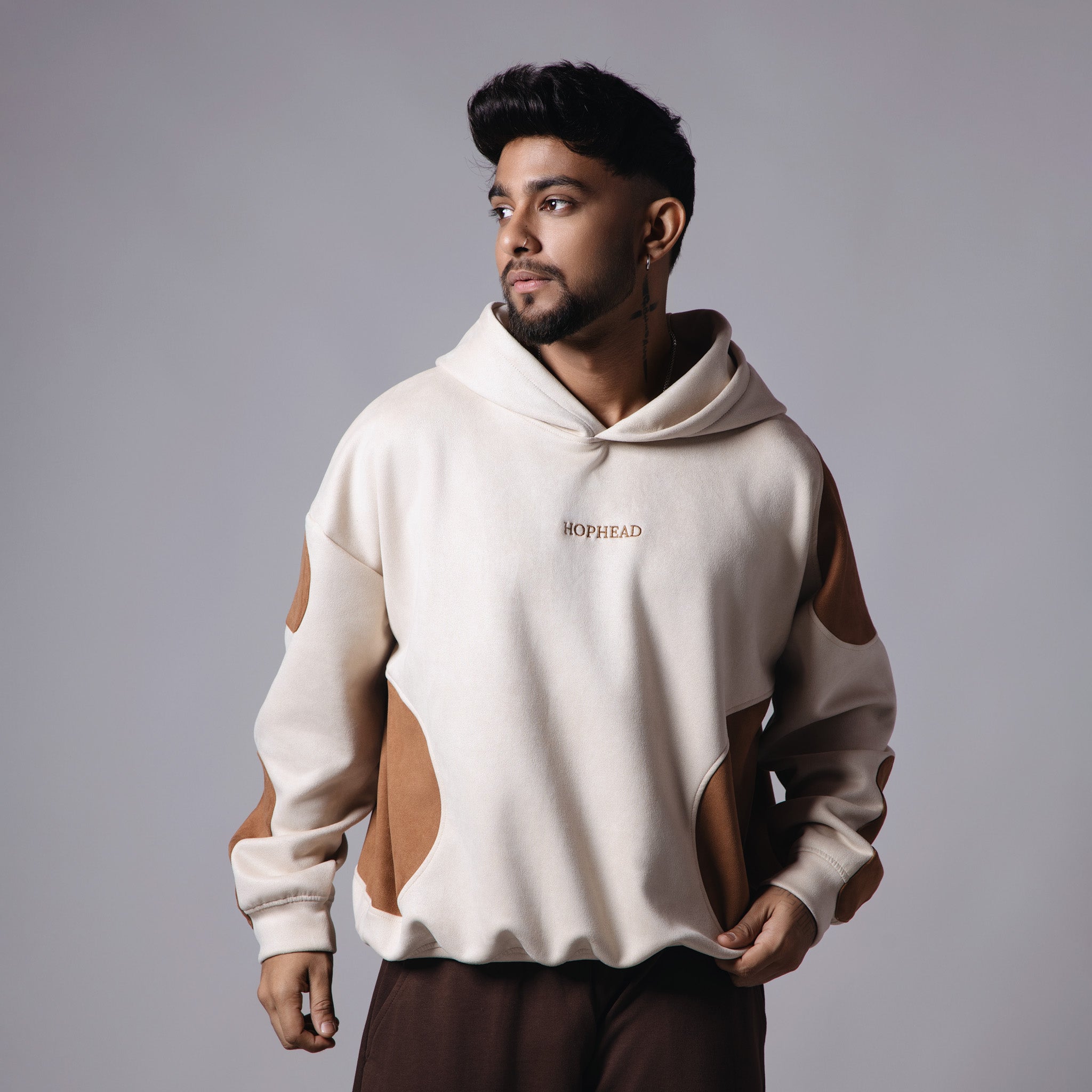 BROWN & BEIGE ROUND PATCH HOODIE – Hophead