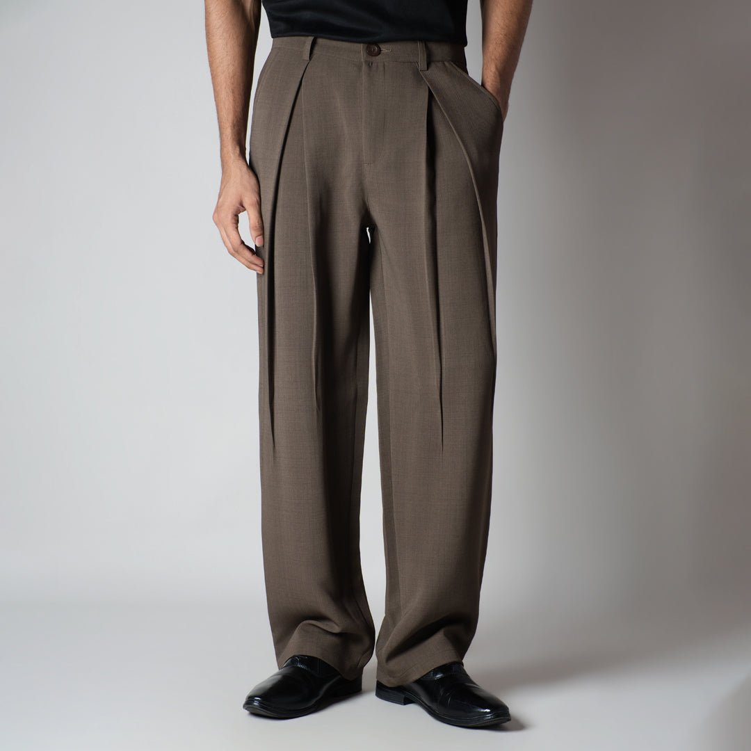 BROWN CROSS PLEAT TROUSER - Hophead
