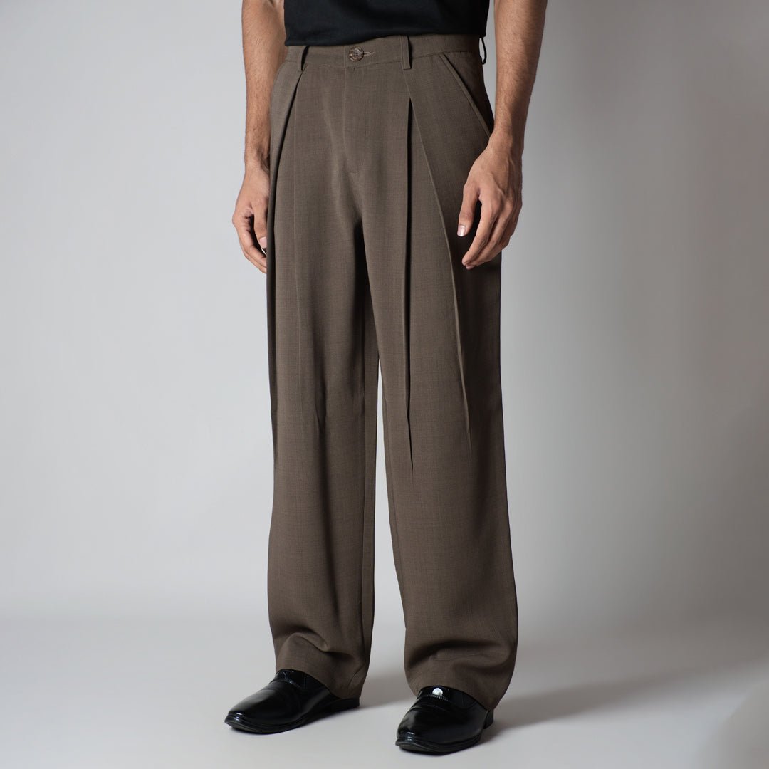 BROWN CROSS PLEAT TROUSER - Hophead