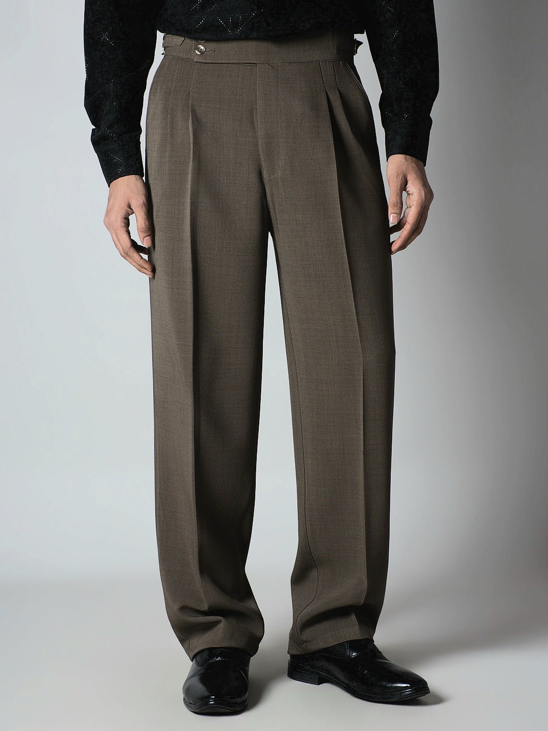 BROWN DOUBLE PLEAT STRAIGHT FIT TROUSER - Hophead