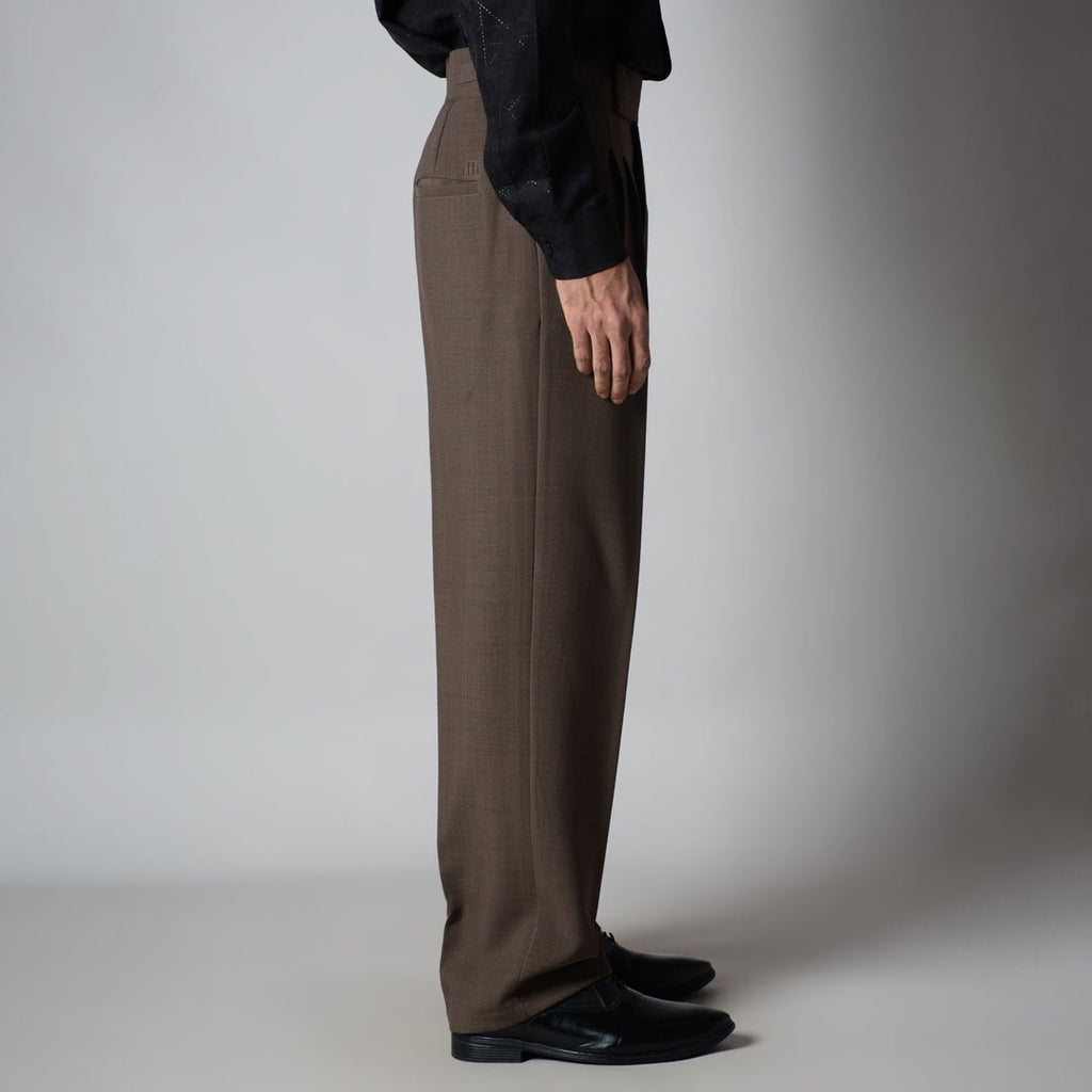 BROWN DOUBLE PLEAT STRAIGHT FIT TROUSER - Hophead