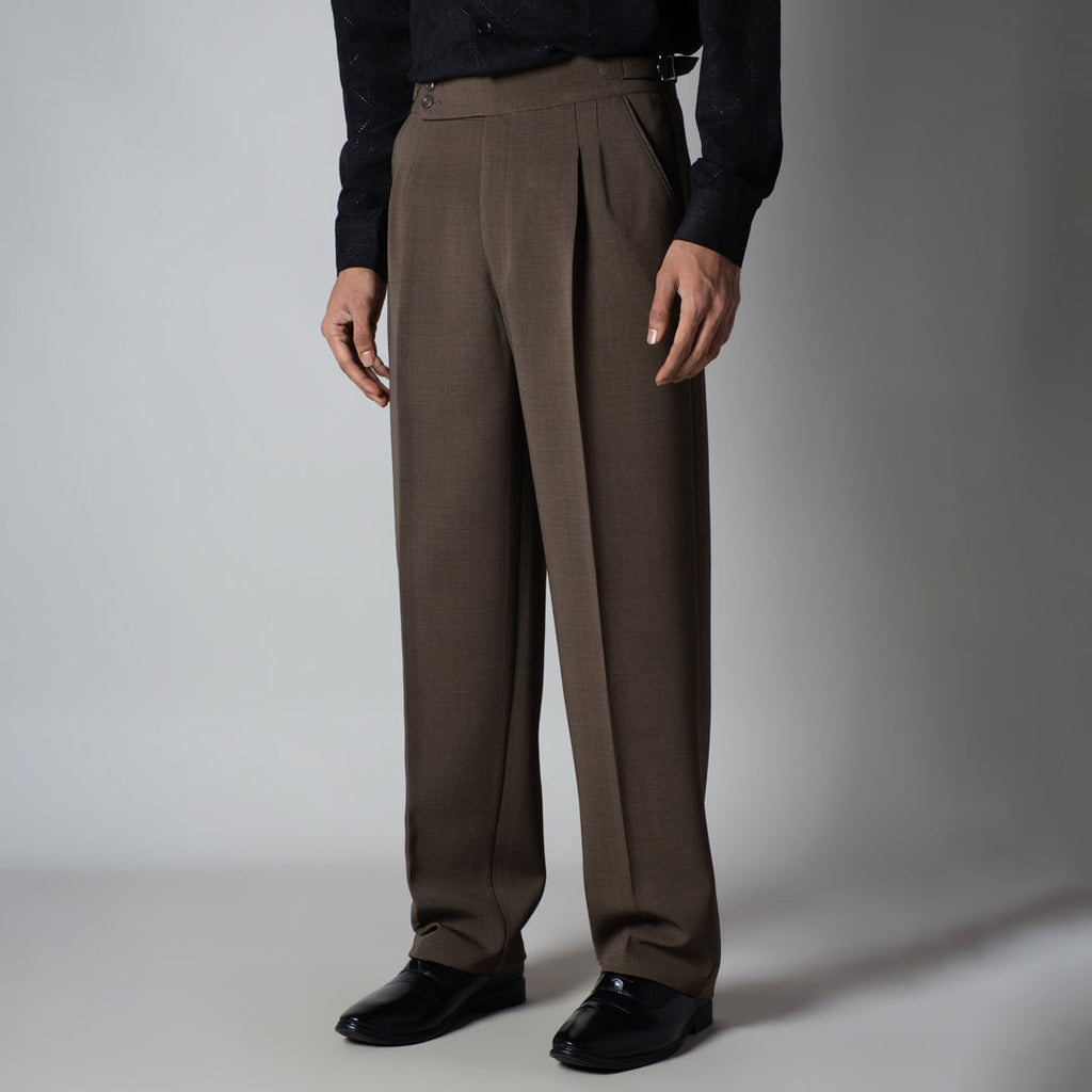 BROWN DOUBLE PLEAT STRAIGHT FIT TROUSER - Hophead