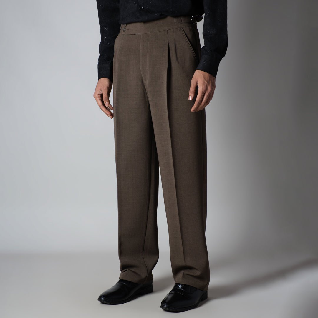 BROWN DOUBLE PLEAT STRAIGHT FIT TROUSER - Hophead