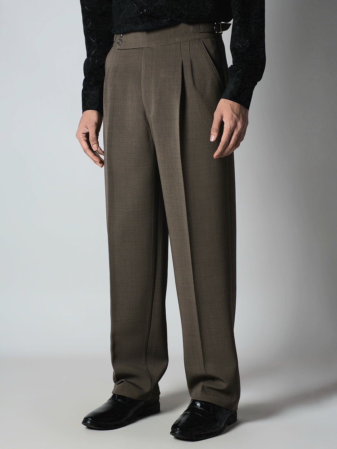 BROWN DOUBLE PLEAT STRAIGHT FIT TROUSER - Hophead