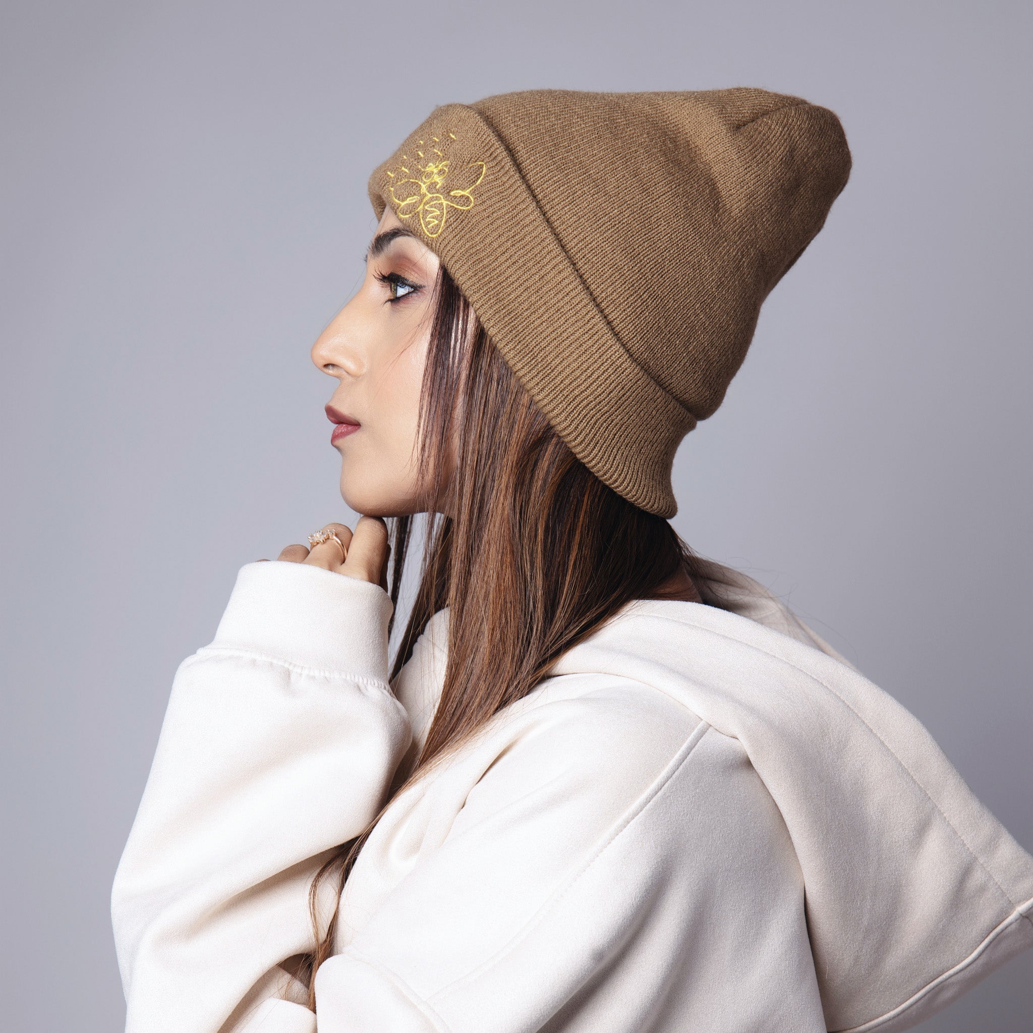 BROWN EMBROIDERED BEANIE - Hophead