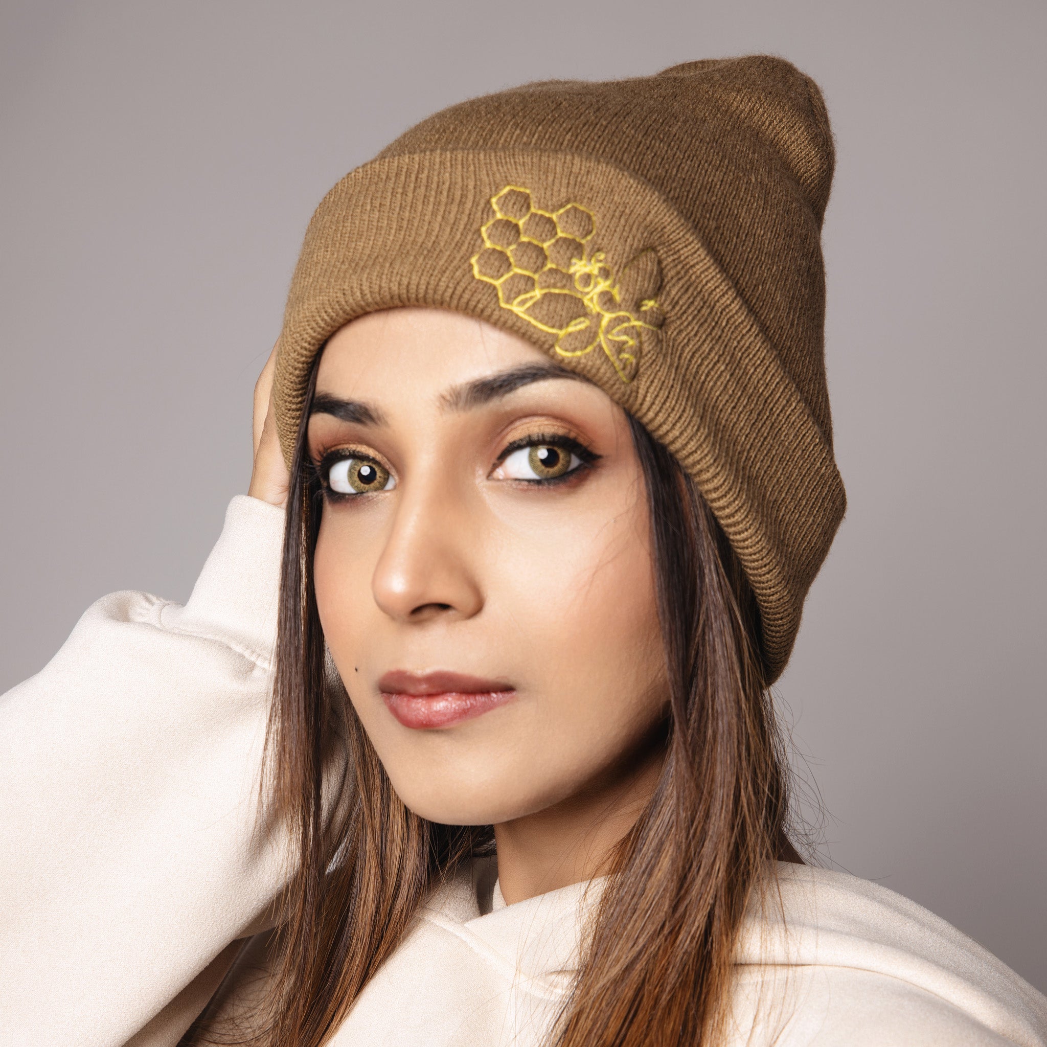 BROWN EMBROIDERED BEANIE - Hophead