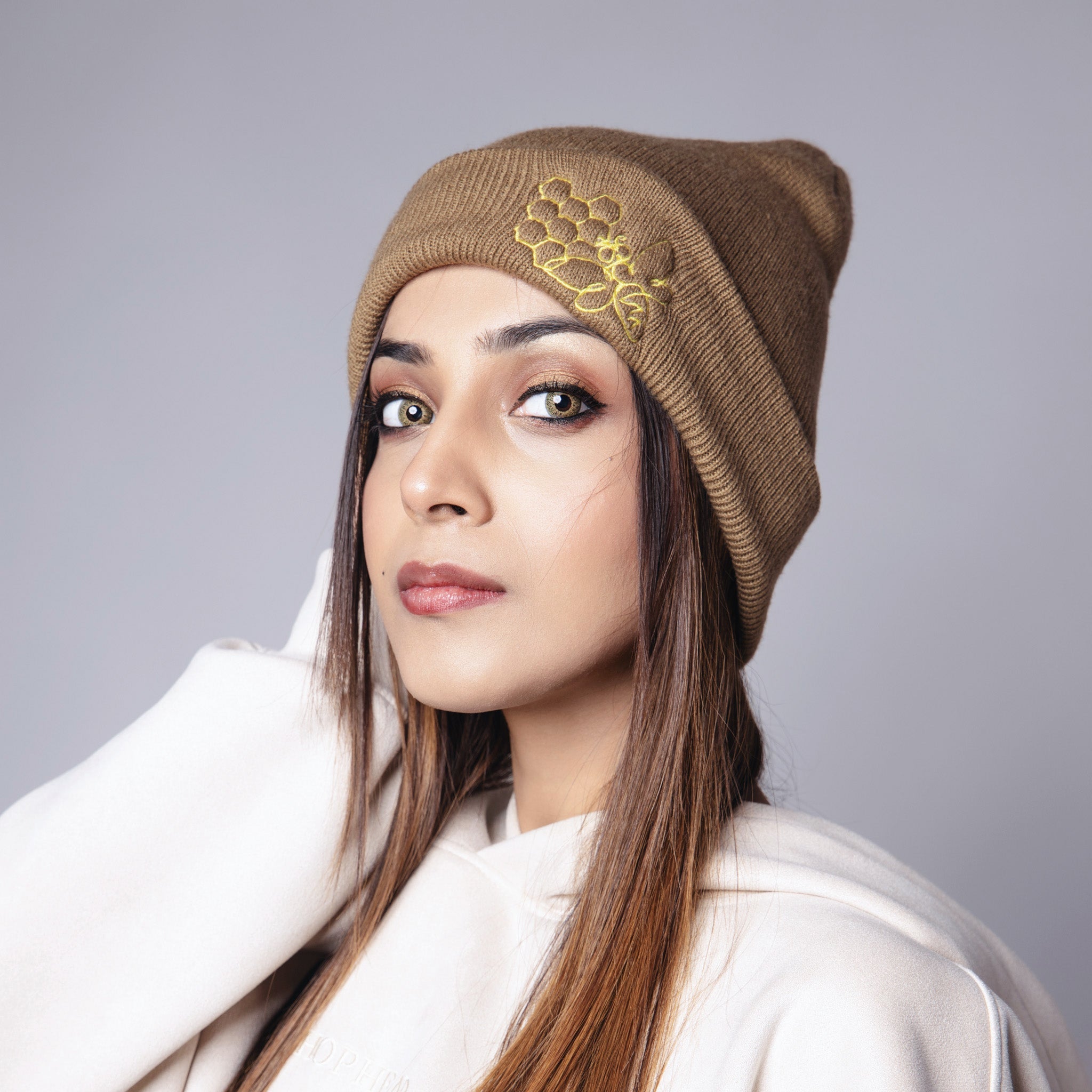 BROWN EMBROIDERED BEANIE - Hophead