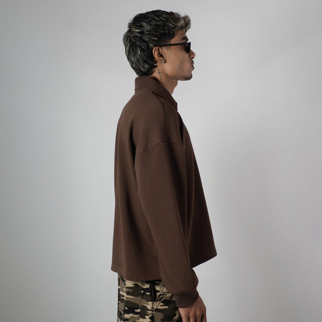 BROWN HALF - ZIPUP PULLOVER POLO - Hophead