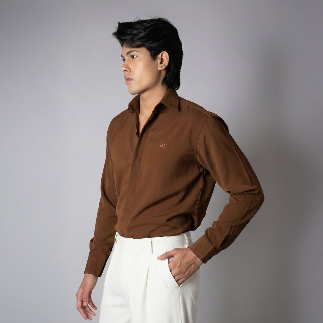 BROWN KOREAN SHIRT - Hophead