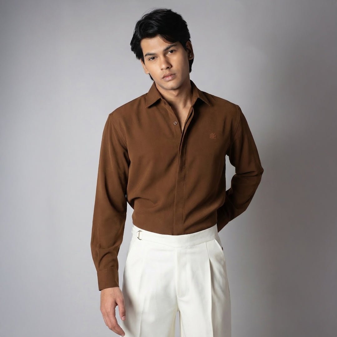 BROWN KOREAN SHIRT - Hophead