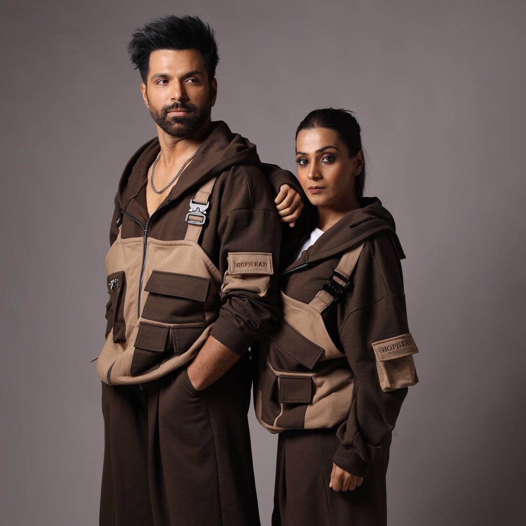 BROWN & LIGHT BROWN BUCKLE HOODIE - Hophead