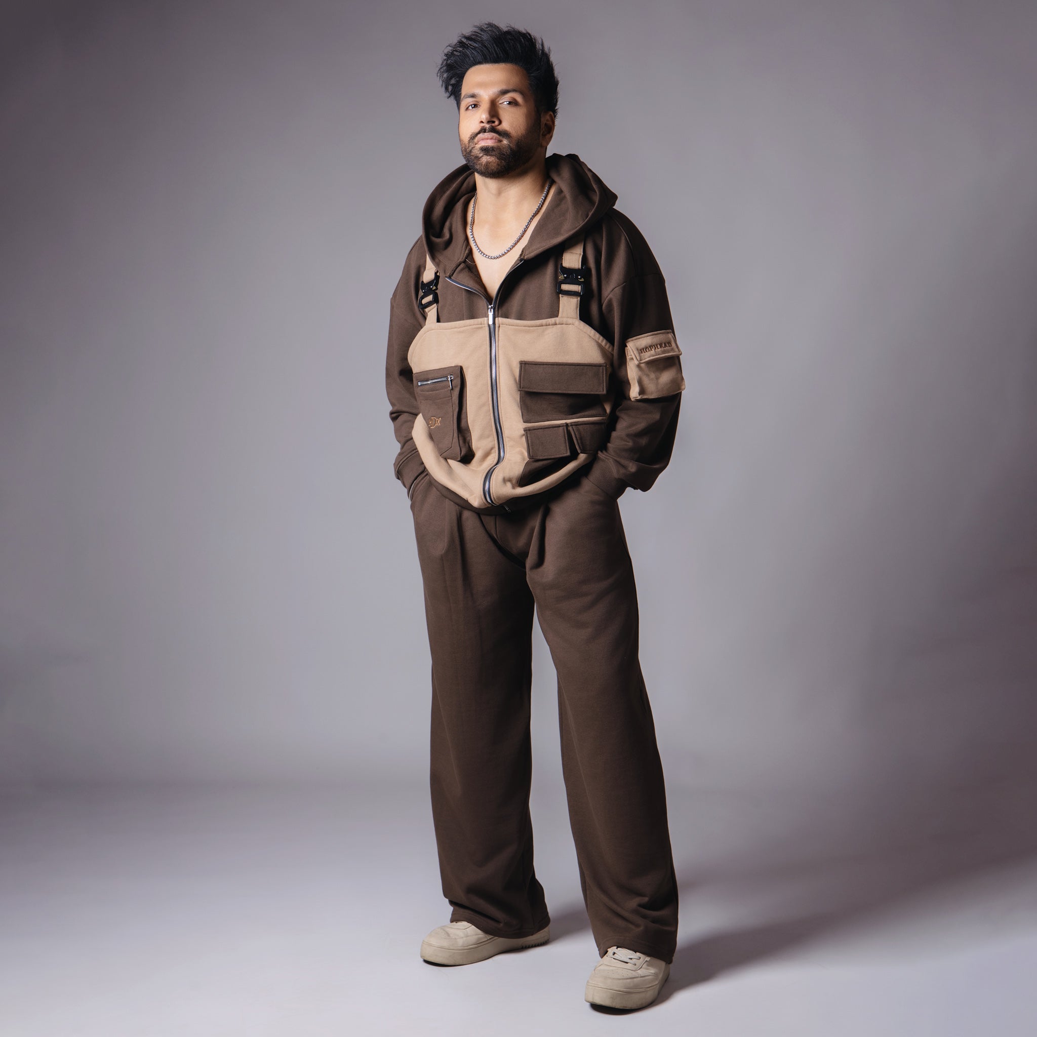 BROWN & LIGHT BROWN BUCKLE HOODIE - Hophead