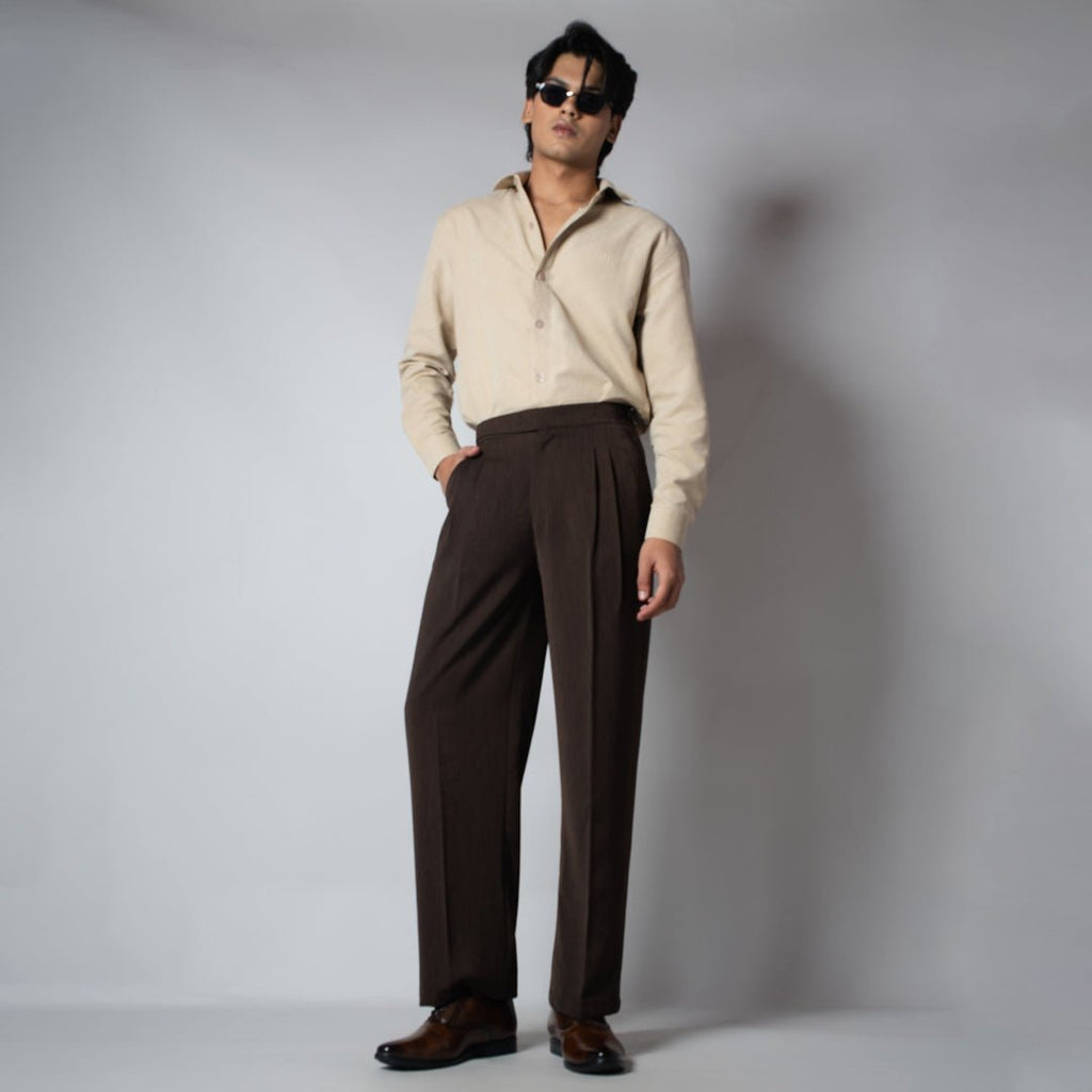 BROWN LONG FLAP TEXTURED TROUSER - Hophead