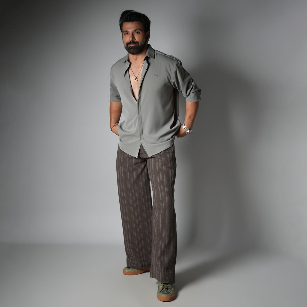 BROWN PINSTRIPE WIDE PANTS - Hophead