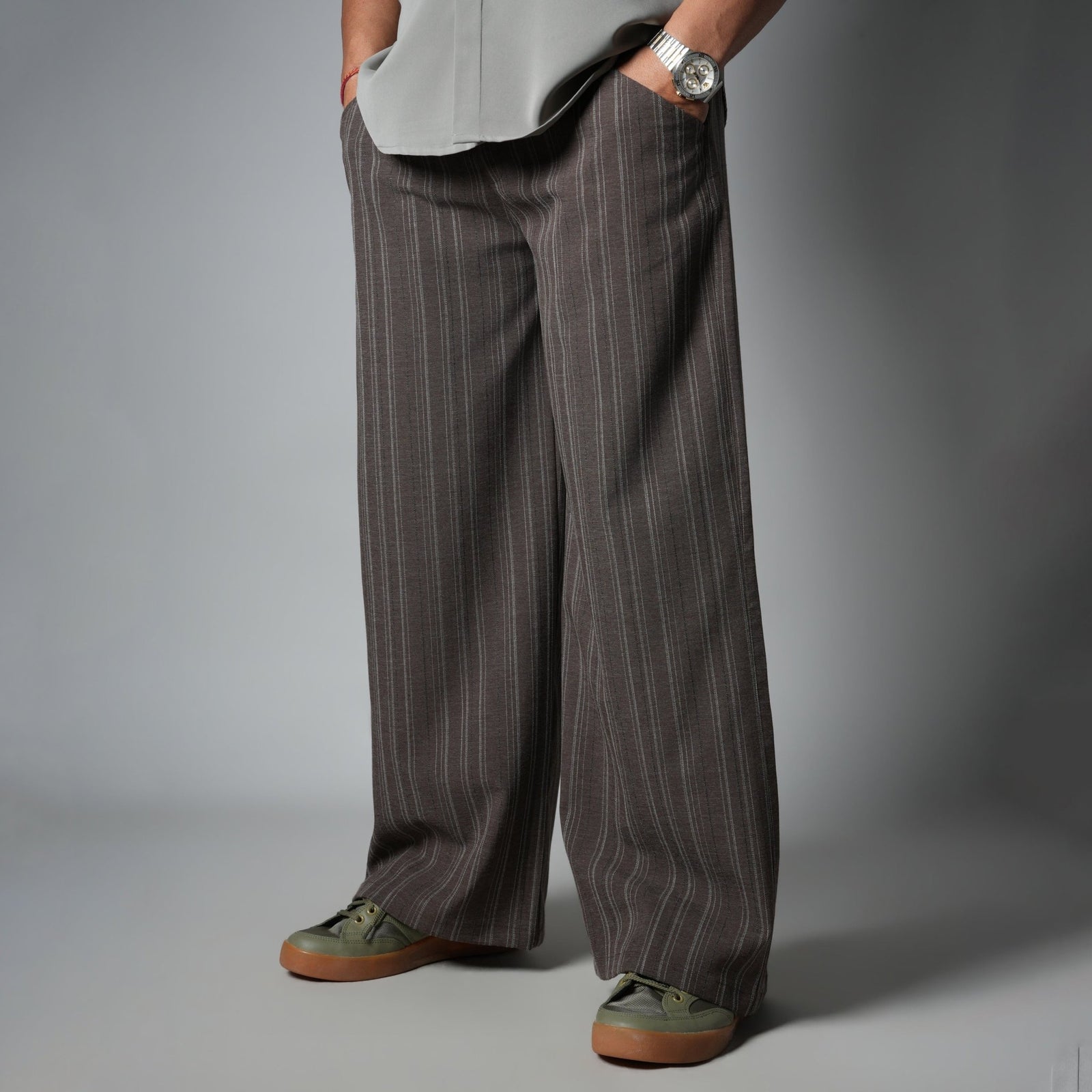BROWN PINSTRIPE WIDE PANTS - Hophead