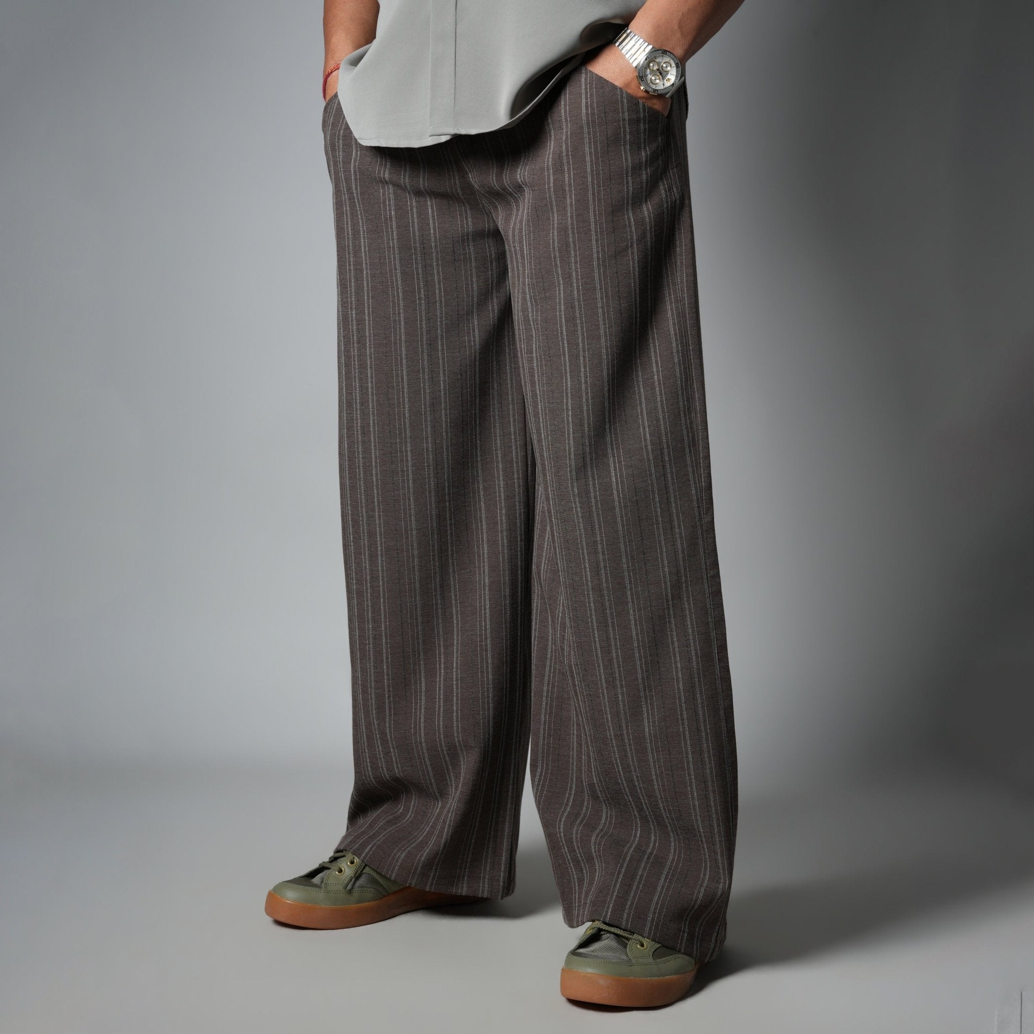 BROWN PINSTRIPE WIDE PANTS - Hophead