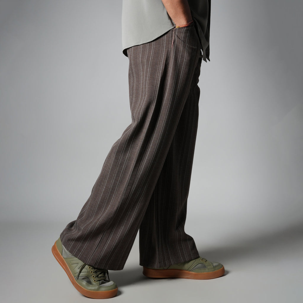 BROWN PINSTRIPE WIDE PANTS - Hophead