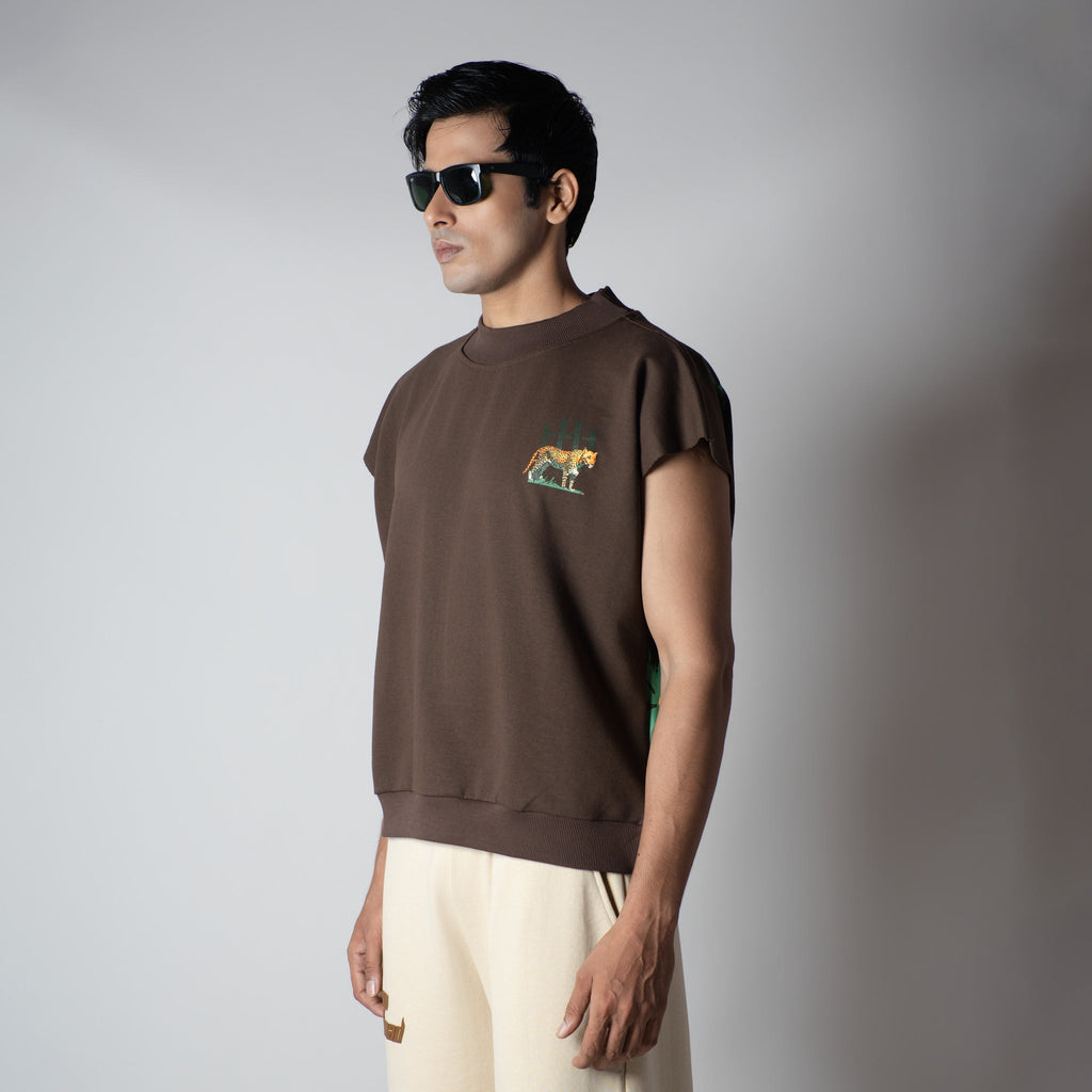 BROWN RAW CUT CHEETA PRINTED SLEEVELESS - Hophead