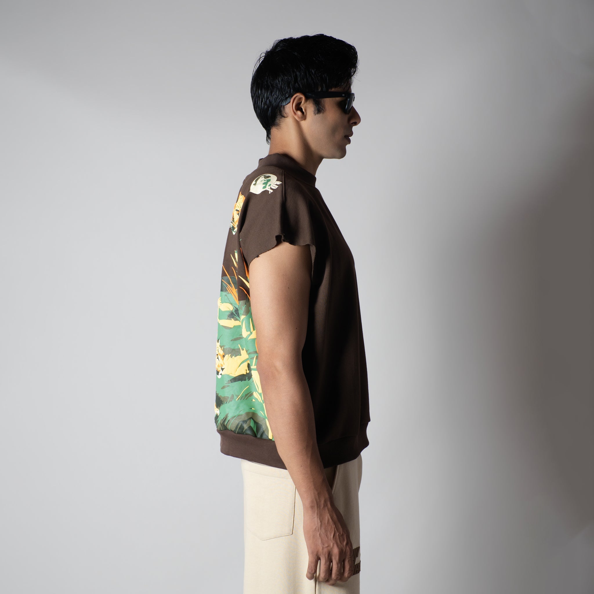 BROWN RAW CUT CHEETA PRINTED SLEEVELESS - Hophead