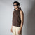 BROWN RAW EDGE SLEEVELESS HOODIE