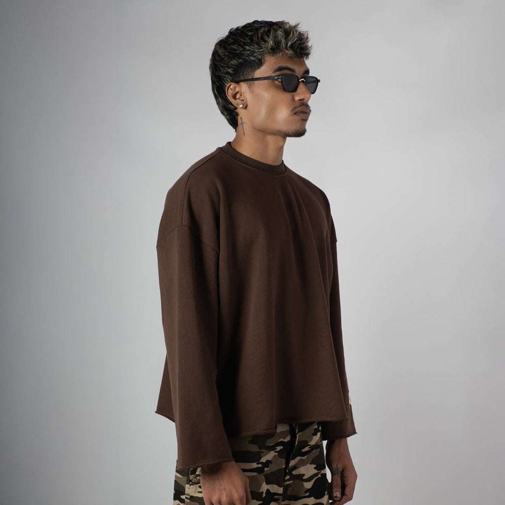 BROWN RAW EDGE SWEATSHIRT - Hophead
