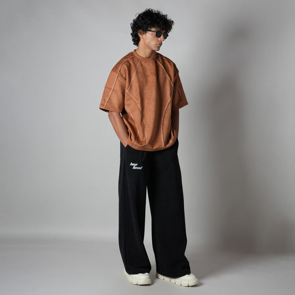 BROWN STITCH - LINE EMBROIDERED SUEDE T - SHIRT - Hophead