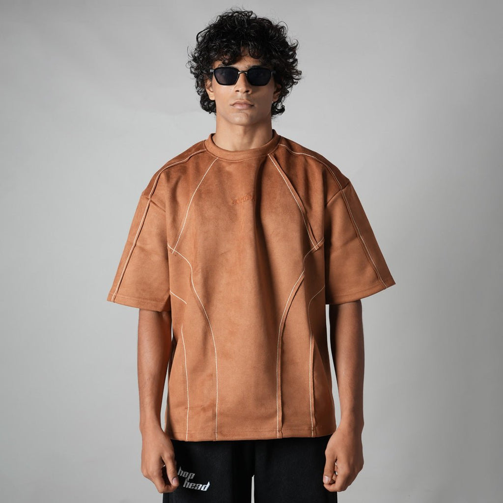 BROWN STITCH - LINE EMBROIDERED SUEDE T - SHIRT - Hophead